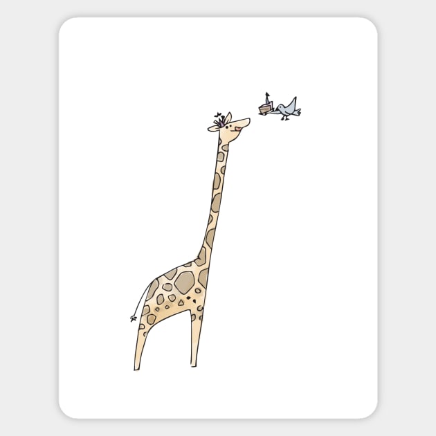 Giraffe and Bird with Cake - Happy Birthday Sticker by trippyart